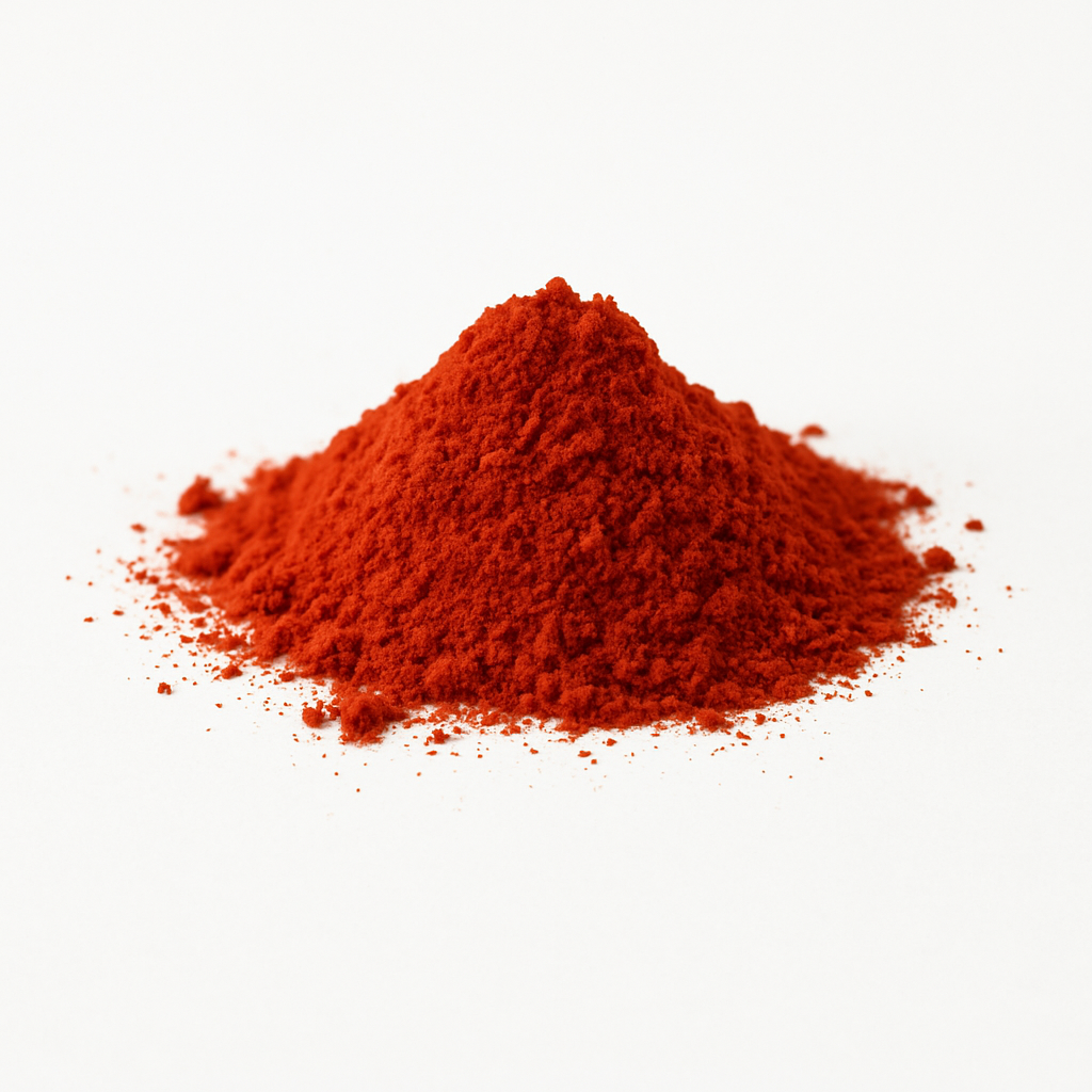 Astaxanthin Pile of red powder on a white background