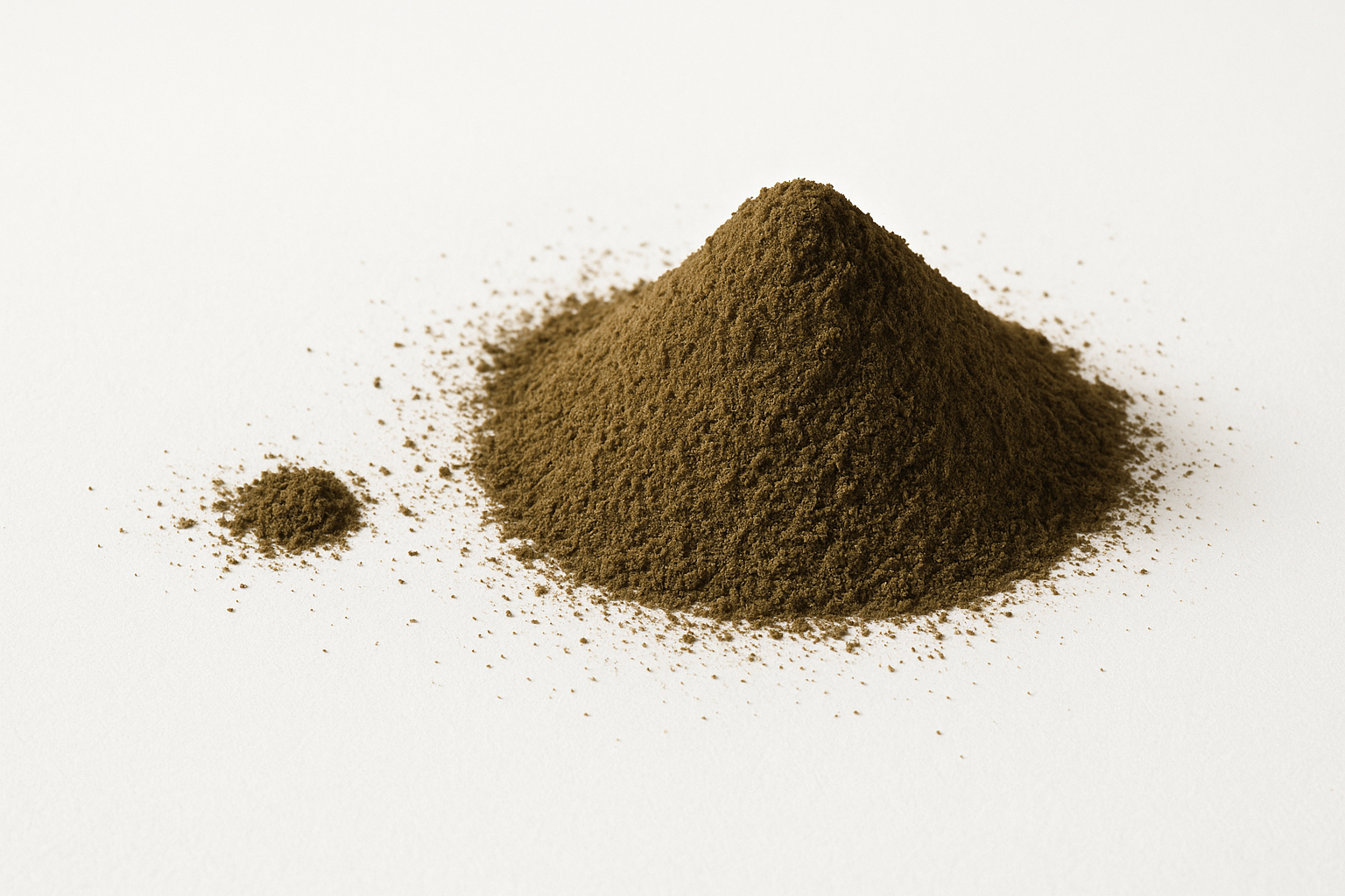Pile of green Iodine powder on a white background
